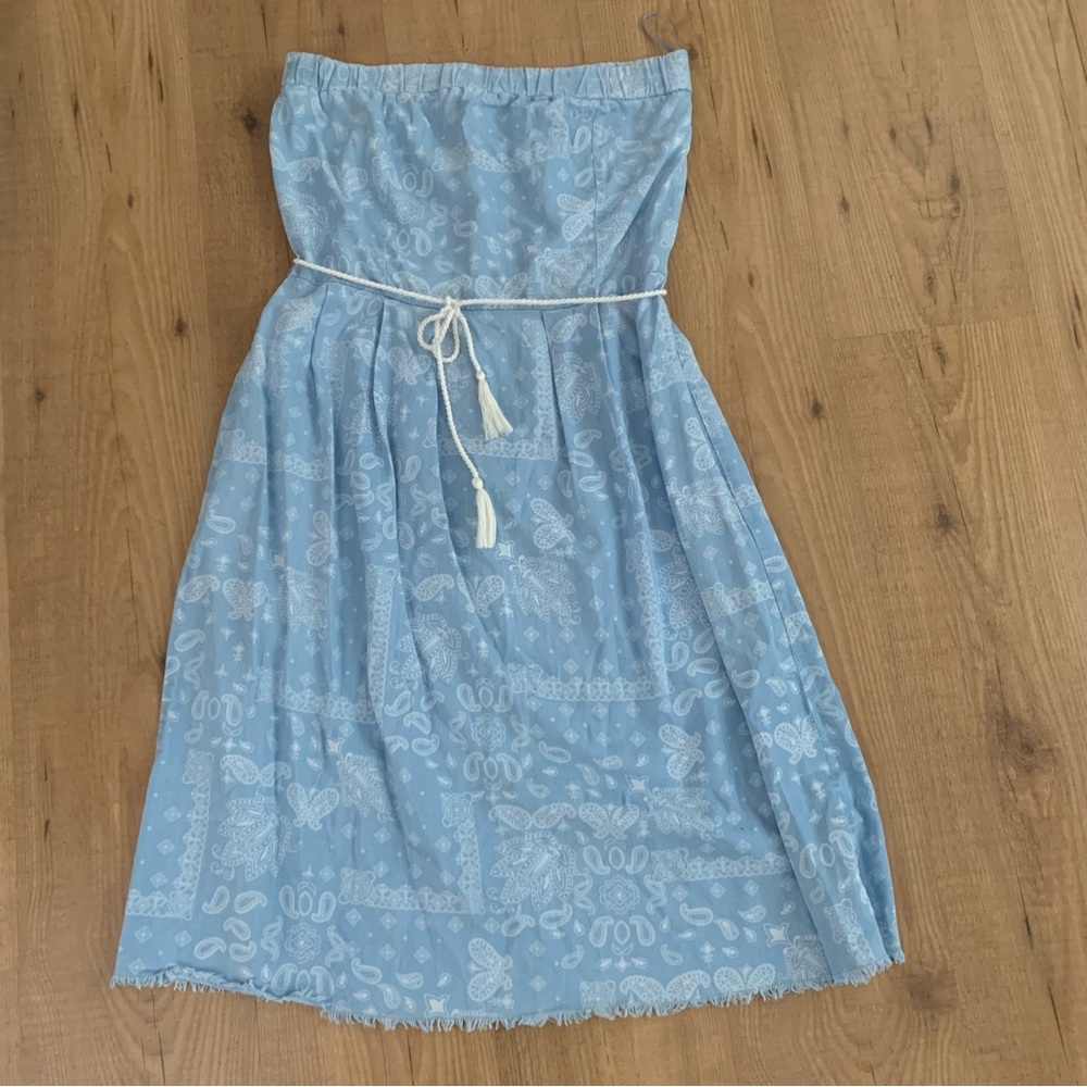 Dex Size M Strapless Light  Blue Paisley Dress